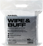 Nasiol Wipe&Buff Microfiber Cleaning and Ceramic Coating Buff Cloth – Professional, Highly Absorbent, Lint & Streak-Free, Edgeless Double-Sided Towel – Pack of 10, Light Gray (13.79 x 15.75 in)