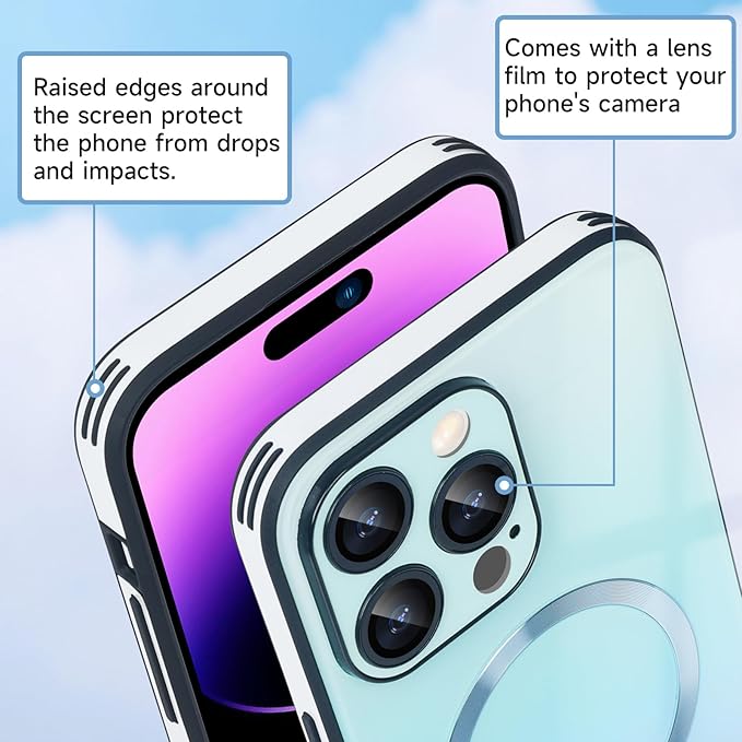 Guppy Compatible with iPhone 16 Pro Max Case Magnetic, with Full Camera Lens Protector [Compatible with MagSafe] Scratch Resistant Gradient Glass Back Cover Phone Case-Blue