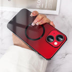 Guppy Compatible with iPhone 15 Case Magnetic, with Full Camera Lens Protector [Compatible with MagSafe] Scratch Resistant Gradient Glass Back Cover Phone Case-Red