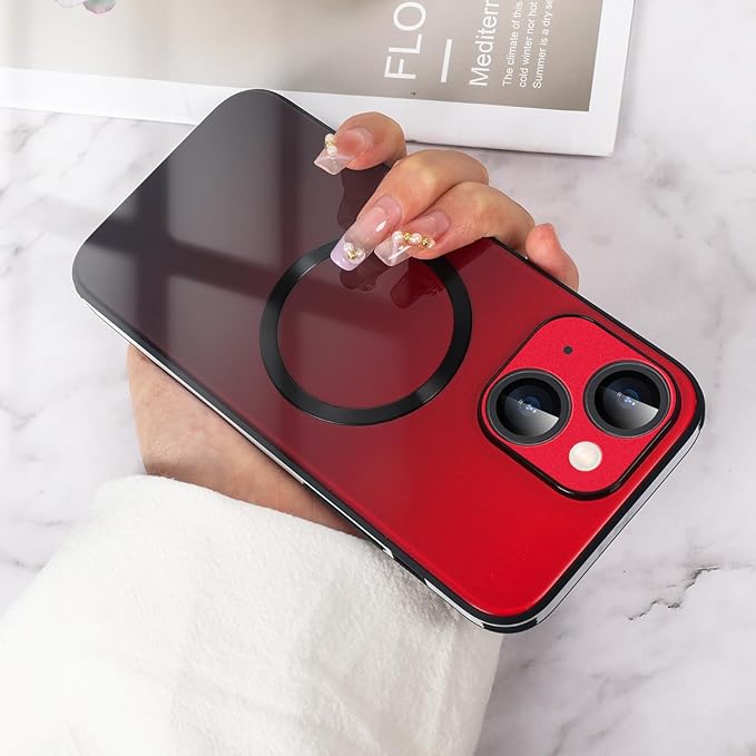 Guppy Compatible with iPhone 13 Pro with MagSafe Case, Magnetic Gradient Case with MagSafe Charging, Gradient Glass Back Cover with Lens Film-Red