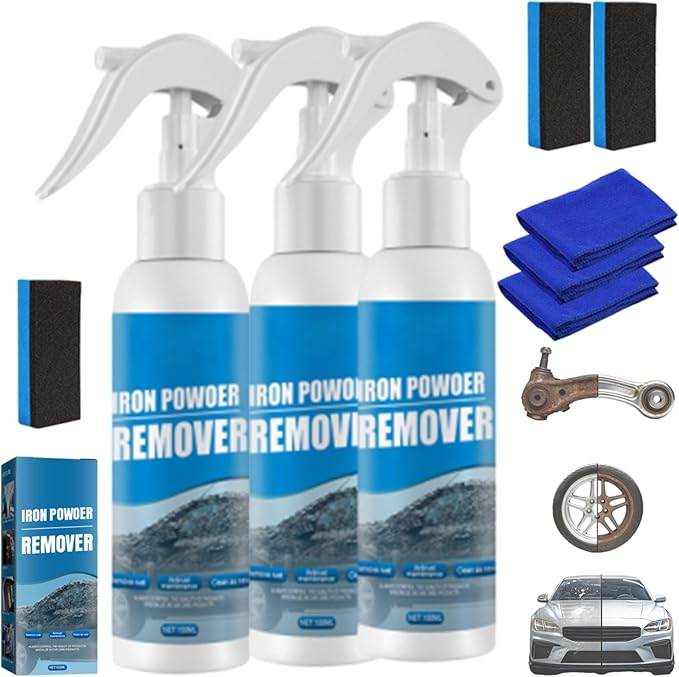 Multi-functional Quick-Acting Rust Removal Spray, 100ml Portable Iron Powder Remover, Portable Easy-Spray Cleaner for Metal Surfaces, Bikes, Tools, Furniture Maintenance (3 pcs)
