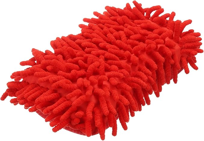 HARFINGTON Car Wash Sponge 8.7" x 4.3" Chenille Microfiber Mitt Scratch-Free Absorbent Scour Scrubber Cleaning Sponge for Washing Detailing on Cars, Trucks, SUV, Boats, RVs, Red
