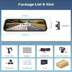 4K Mirror Dash Cam, Front and Rear View Mirror Dual Cameras for Cars with 64G Card GPS BSD 9.66 inch HD Rear View Mirror WiFi App Control Night Vision G Sensor Loop Recording Parking Monitoring