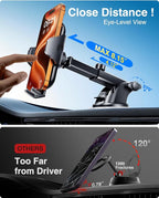 VANMASS Car Dashboard Phone Holder Universal Powerful Suction Cup Mount, Dash Windshield Air Vent Truck Stand Compatible with All Phones Black
