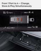 TEMAI Glovebox USB Hub for Tesla Model Y (2021-2024) & Model 3 (2021-2023) - 4-in-1 Docking Station Adapter for Sentry Mode Dashcam SSD Data & Game Controller - Cybertruck Style Spiliter