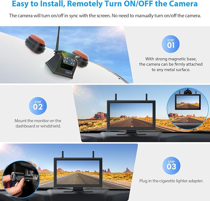ZEROXCLUB 10.1" Magnetic Solar Wireless Backup Camera System, HD1080P Loop Recording 10.1 Inch Touchscreen Monitor with Quad RV Backup Cameras Wireless System for RV Trailer Tractor Truck, BL101