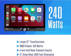 JENSEN J5CA12 11.6-inch Certified Apple CarPlay Android Auto Wired or Wireless | Maestro & Metra Axxess Ready | Single & Double DIN Car Stereo | SiriusXM Ready | Bluetooth | Front & Rear Camera Inputs