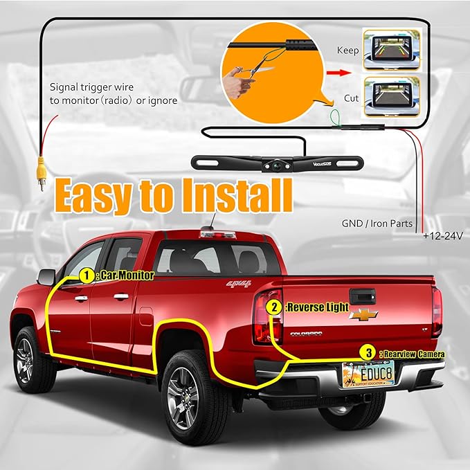 HD Backup Camera VECLESUS VC1 Car Rear View License Plate Back up Camera, Wide View Angle Night Vision Waterproof Easy Installation 720P Universal Backup Camera for Car, Sedan, Pickup, SUV and Truck