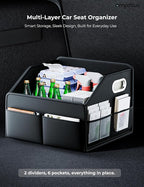 Car Seat Organizer, Collapsible Car Storage Organizer for Back Seat, Trunk Organzier with Metal Handles & Seat-belt Fixing Strap, Black