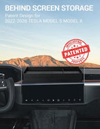 BASENOR 2022-2026 Tesla Model X Model S Center Console Organizer Behind Screen Storage Box, Dashboards Hidden Tray, Non-Slip Sunglasses Card Tissue Holder, Accessories for Refresh Plaid Long Range