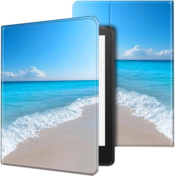 Case for Kindle Scribe,PU Leather Cute Slim Folio Adjustable Stand Cover with Auto Wake/Sleep for Amazon Kindle Scribe Cover 10.2 Inch (2024/2022 Release),Blue Sea Beach