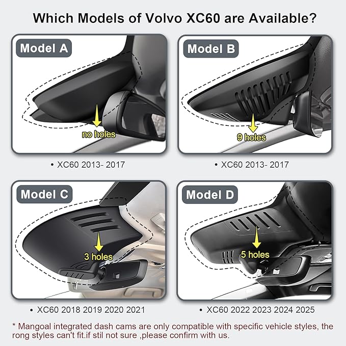 Front 4K & Rear 1080P Dash Cam Custom for Volvo XC60 2022 2023 2024 2025 2026 (Model D), B5 B6 T8 Accessories, UHD 2160P Video,OEM Look, WiFi & App,Loop Recording,G-Sensor,Easy to Install,128GB Card
