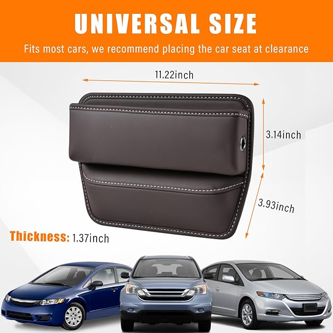 Ziciner Car Seat Gap Organizer, Premium Leather Auto Seat Storage Box, Vehicle Adjustable Front Seat Gap Filler, Car Seat Side Pocket Organizer for Phones, Glasses, Keys, Money, Cards (Coffee)
