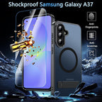 OWKEY for Samsung Galaxy A37 5G Case with Stand, Magnetic Shockproof Case Fit for Magsafe Translucent Matte Cover for Samsung A37, Black