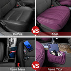 BEITK 2 Pack Leather Front Car Seat Cover Bottom Car Seat, Universal Anti-Slip Driver Car Seat Protectors with Storage Pocket, Waterproof Bottom Auto Seat Cushion Pad Mat for Most Vehicles(Purple)