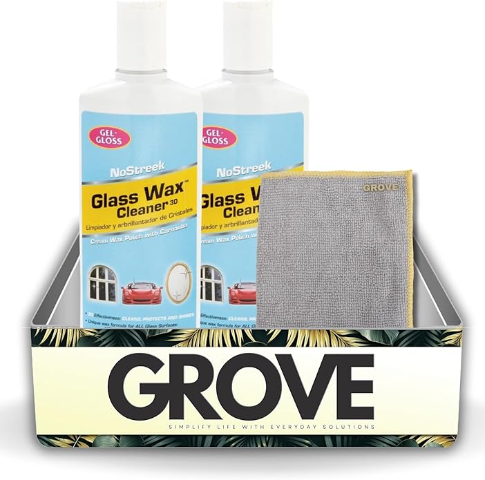 Gel-Gloss NoStreek Glass Wax Cleaner Liquid 8 oz Bundle with Microfiber Cloth - Professional-Grade Glass and Window Cleaner for Hard Water Spots, Mirrors, and Silver Polish - (3 Items)