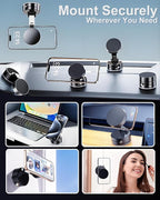 JingJinYY Vacuum Suction Magnetic Phone Holder, 2025 Upgraded Foldable and Retractable Magnetic Mount, A Movable Vacuum Suction Cup Car Phone Stand for Cars/Gyms/Mirrors/Smooth Surface (Black)
