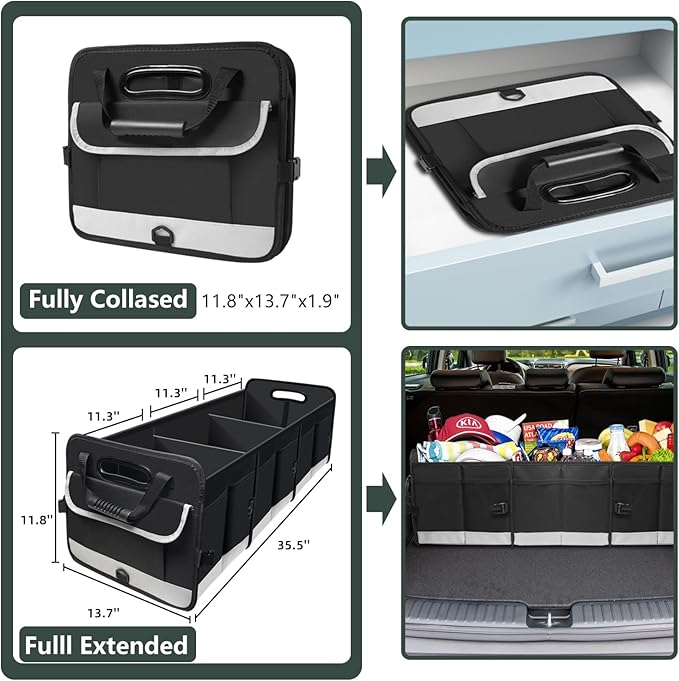 AOPHY Trunk Organizer for Car, 95L Large Capacity Storage with Non-Slip Bottom Strips and 2 Retractable Straps, Cargo Organizer for Suv, Truck, Sedan, Waterproof Portable Car Organizers for Women Men