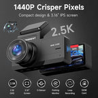 Dash Cam Front and Rear, 2.5K Dual Dash Camera for Cars, Car Camera with 3.16" IPS Screen, 170° Wide Angle, WDR Night Vision, G-Sensor, 24H Parking Monitor, 32GB Card Included, Support 256 GB Max