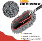 Car Duster Exterior Scratch Free,Microfiber Car Duster with Extendable Handle, with 3PCS Detailing Brush, Exterior Interior Multipurpose for SUV,Truck,RV