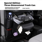 Car Seat Organizer, Multifunctional Backseat Protector Mat, Storage Bag and Tray Rack, Trash Storage (Suitable for Cars, Children, Back of Seats, and Rear Seats) (Black, Leather 1-Piece Set)