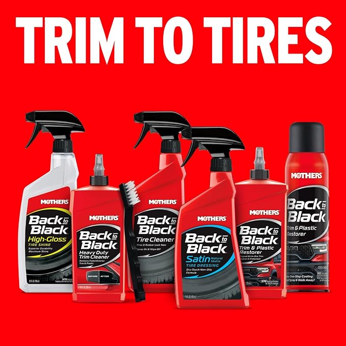 Mothers Back-to-Black Satin Tire Dressing, 16 oz. — No-Shine, Matte Finish, Dry-Touch, Non-Oily Formula Won’t Brown or Sling, Protects Tires, Natural Low-Sheen Finish (06816)