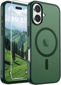 SUPFINE Magnetic for iPhone 17 Case (Compatible with MagSafe)(Military Grade Drop Protection) Translucent Matte Shockproof with Anti-Fingerprint Phone Cover 2025,Forest Green