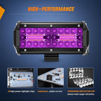 Nilight 6.5 Inch LED Light Pods Purple Triple Row 2PCS 120W Flood Spot Combo Off Road Driving Decoration Neon Hunting Lighting for UTV Pick-up Van Boat Tractor