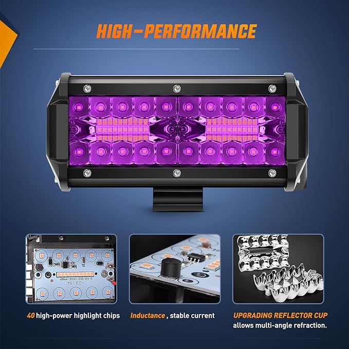 Nilight 6.5 Inch LED Light Pods Purple Triple Row 2PCS 120W Flood Spot Combo Off Road Driving Decoration Neon Hunting Lighting for UTV Pick-up Van Boat Tractor