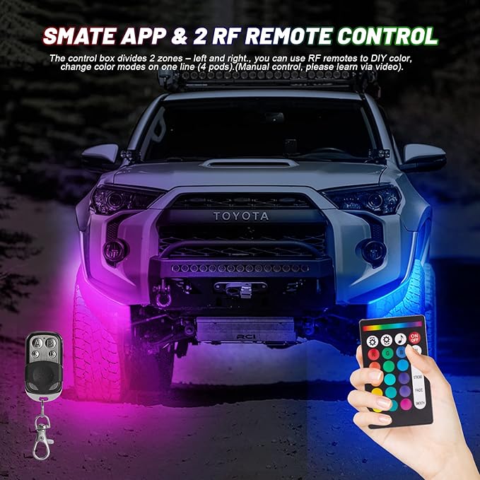 6 Pods RGB LED Rock Lights for UTV ATV Golf Cart Truck RZR Offroad Pickup SUV, Waterproof Multicolor Underglow Kit for Cars with APP Music Mode, Vehicle Underbody Light Underneath Accent 12V