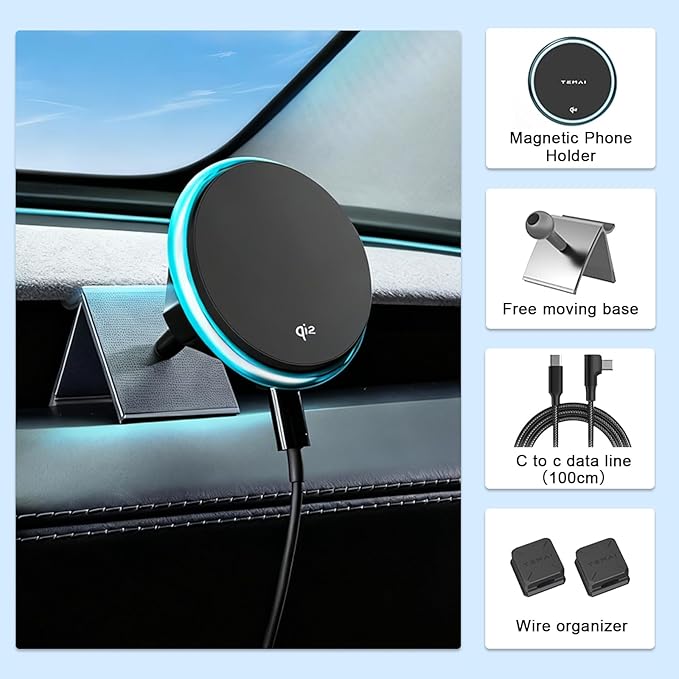 Wireless Car Mount Charger Fast Charging for Tesla Model 3/Y/3 Highland/Y Juniper (Model 3 17-23& Model Y 20-24, Without OBD Charger)