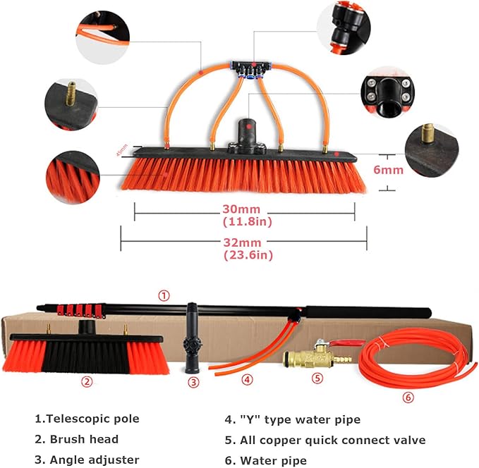 Window Cleaning Pole Kit, Window Cleaning Brush with Extended Handle and Water Hose Solar Panel Cleaning Kit with Extension Pole High Window Cleaning Telescoping Pole,29FT/9M