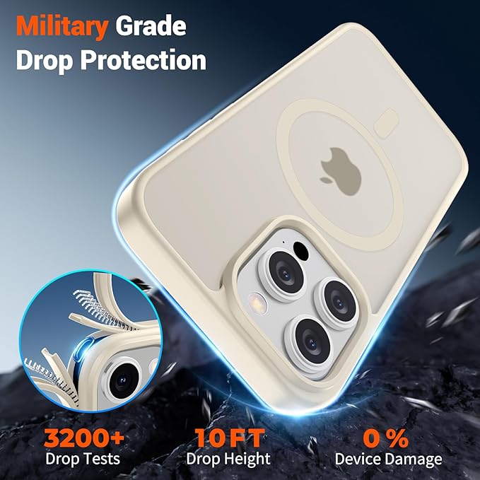 SUPFINE Magnetic for iPhone 15 Pro Case (Compatible with MagSafe) (Military Grade Drop Protection) Slim Translucent Matte Shockproof with Anti-Fingerprint Phone Case,Antique White
