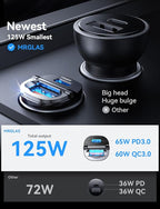 MRGLAS [2-Pack] 125W USB C Car Charger, Mini Metal USB C Car Adapter Fast Charging PD65W & QC60W Dual Port Type C Cigarette Lighter USB Charger for iPhone 17 16 15 14 Pro Max Air iPad Samsung MacBook