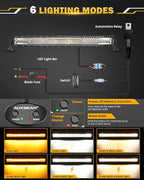 Auxbeam 30 Inch 180W LED Light Bar, 6 Modes Spot Flood Combo Offroad Lighting Amber White Strobe Fog Light, Memory Reset Function Waterproof Driving Work Light with Wiring Harness Kit