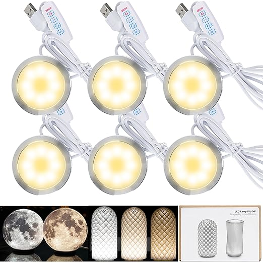 6PCS LED Lamp Kit 001 for Bambu Lab H2S/P2S/P1P/A1 Makerworld 3D Prints | 5V USB Powered, 3000K Warm White, Power-Off Color Storage, Adjustable Brightness & Color, DIY Hardware Spare Parts