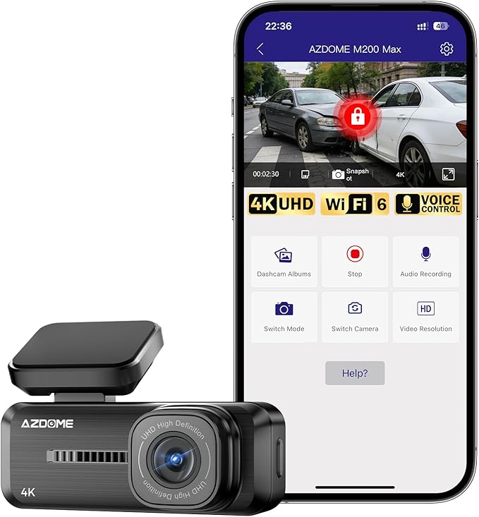 AZDOME 4K Dash Cam Front, Voice Control Dash Camera for Cars, WiFi 6 Mini Dashcam with APP Live Chat Support, Car Camera, Loop Recording, G-Sensor, 24H Parking Mode, Support 256GB Max Easy to Install