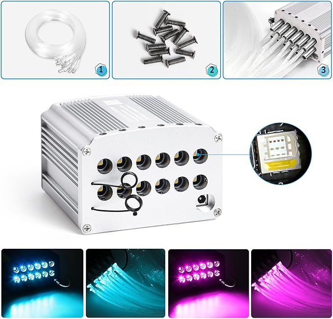 Car Starlight Headliner Kit, 4 Colors 32W Twinkle & Meteor Fiber Optic Ceiling Lights, 2 in 1 Light Engine 1000pcs*0.03in*13.1ft+240 RGBW Shooting Stars Lights for Car Home Roof Décor