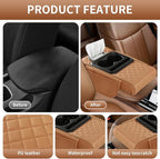 5-in-1 Car Armrest Cushion, Multifunctional PVC Leather Center Console Armrest Pillow Elbow, Universal Arm Box Pad Cover with Cup Holder, Phone Slot, Tissue Box Slot & 2 Storage Bags, Orange