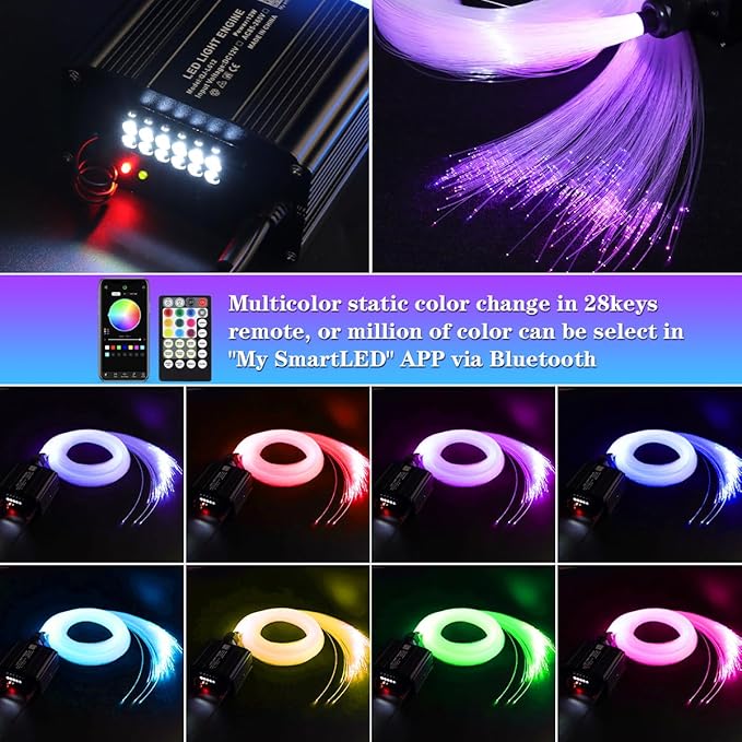 AMKI 550pcs 0.03in 13.1ft Twinkle Starlight Headliner Kit, Updated 2 in 1 Twinkle+Meteor Fiber Optic Light Box RGBW Sound Activated Mode for Car& Home Decoration, 240pcs Pure White Shooting Star