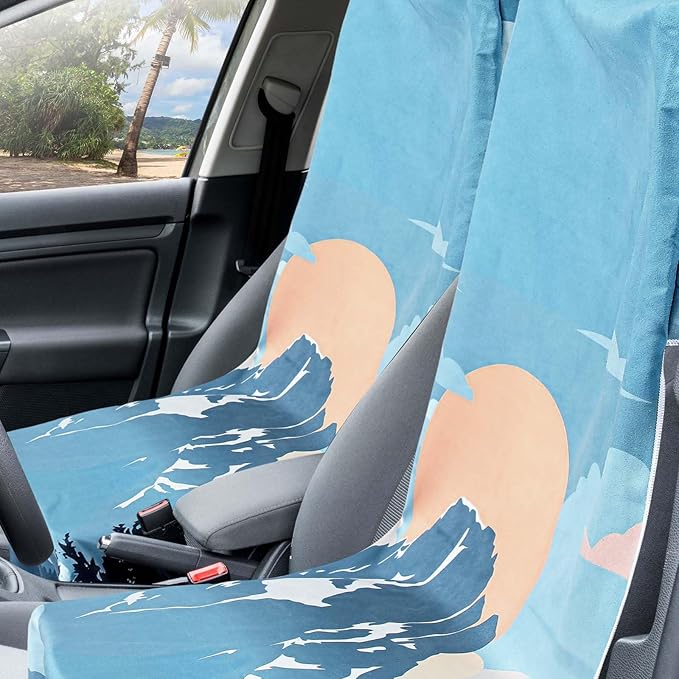 Hahafelt 2 Pack Car Seat Towel Covers with Storage Bag, 63 x 32 Inch Universal Non Slip Waterproof Sweat Protector for Car Truck, Gym Swimming Running, Machine Washable (Yellowstone National Park)