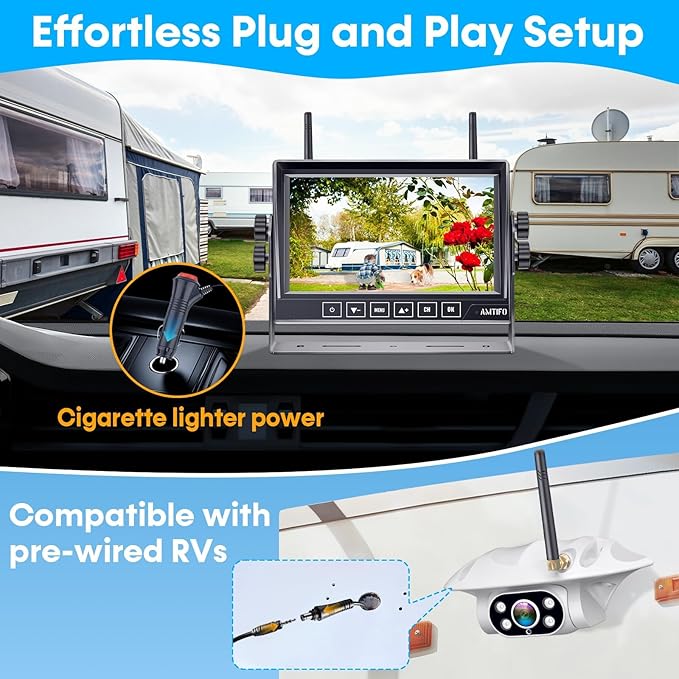 AMTIFO Wireless RV Backup Camera: 1080P HD Rear View Camera with 7″ DVR Split-Screen Monitor,170° Wide-Angle Lens, IR Night Vision, Waterproof IP69, Plug & Play for Furrion Pre-Wired RVs