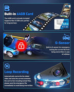 Dash Camera for Cars, 2.5K Dual Dash Cam Front and Rear W/ 64GB Card,3"IPS Screen Car Cam Built-in 5G WIFI,Car Dash Cam with G-Sensor, Loop Recording, Night Vision, 24H Parking Monitor,170°Wide Angle