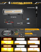 Auxbeam 12 Inch LED Light Bar, 6 Modes Strobe Amber Pod Lights Yellow Fog Light Dual Color Spot Flood Offroad Driving Lights, Memory Function LED Work Lights for Truck Car ATV
