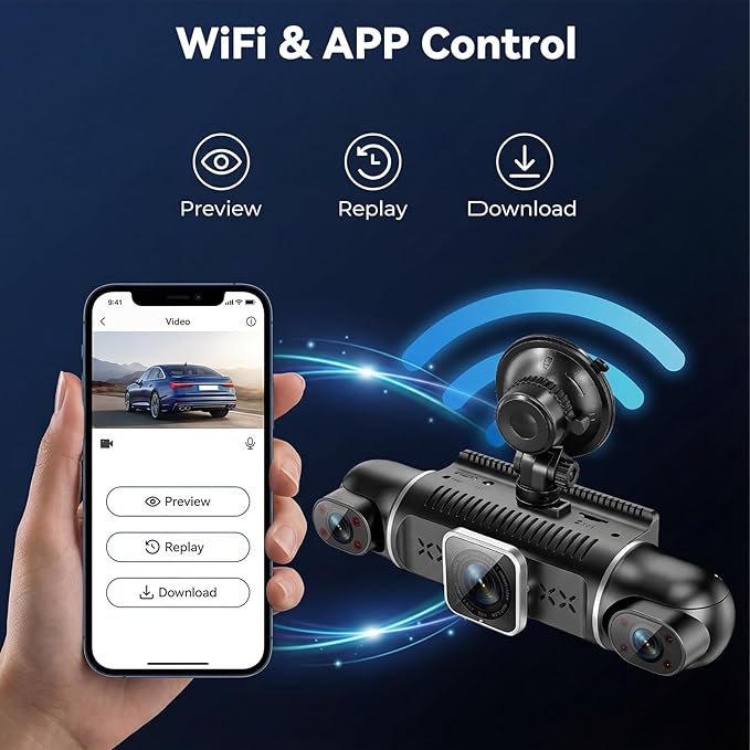 SIXTOP 360 Degree View 4 Channel Dash Cam, 2K Front and 1080P Rear Inside Left Right HD Dash Cam Camera for Cars WiFi & APP Control 8 IR Night Vision Loop Recording G-Sensor Parking Monitoring