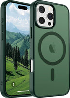 SUPFINE Magnetic for iPhone 16 Pro Case (Compatible with MagSafe) (Military Grade Drop Protection) Slim Translucent Matte Shockproof with Anti-Fingerprint Phone Case,Forest Green