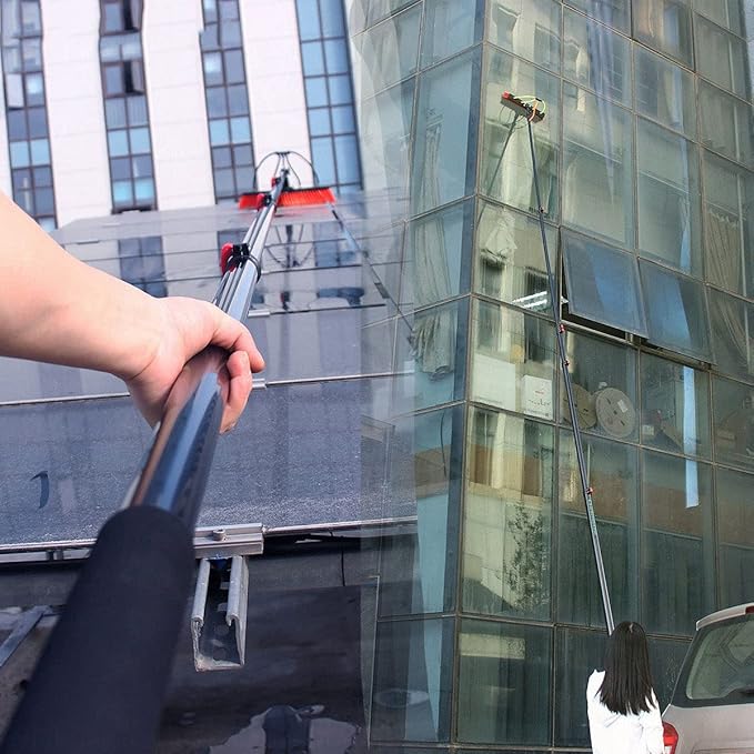 Window Washing Kit with Extension Pole, 12Ft-36Ft Water Fed Telescopic Brush/Brush Window and Solar Panel Cleaning Tools Windows Cleaning Washing Tool for Truck Washing,18FT/5.4M (24FT/7.2M)