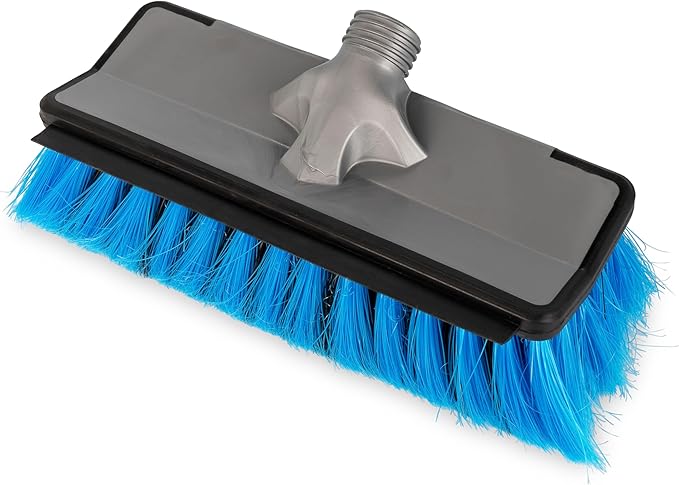 Camco RV Flow-Through Wash Brush - Features an Adjustable Handle, a Standard Garden Hose Connection, and an On/Off Button to Control Water Flow (43633)