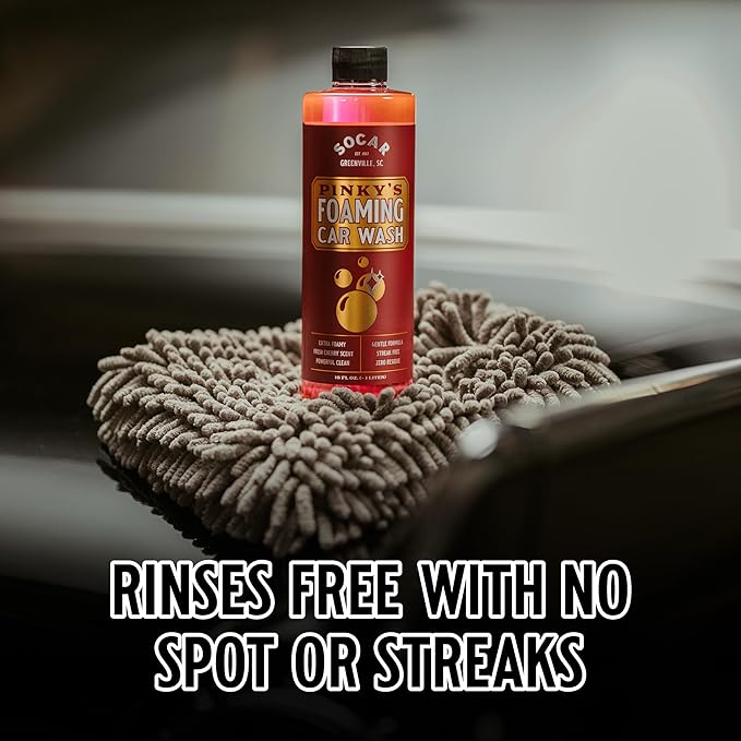 SOCAR Pinky’s Foaming Car Wash Soap. Detailers Choice, pH Balanced, Gentle, Safe On All Paint, Wax & Sealants. Cars, Trucks, RV’s, Boats. 16 fl oz. Use in Foam Cannon & Bucket Wash