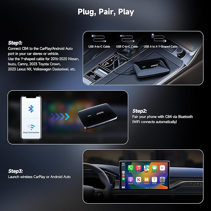 Magic AI CarPlay Box - Wireless CarPlay Adapter with Dual-WiFi Stability, Built-in Android Multimedia System, Enjoy Video & Music Apps, Navigation, AI Voice, Plug & Play for Factory Wired CarPlay